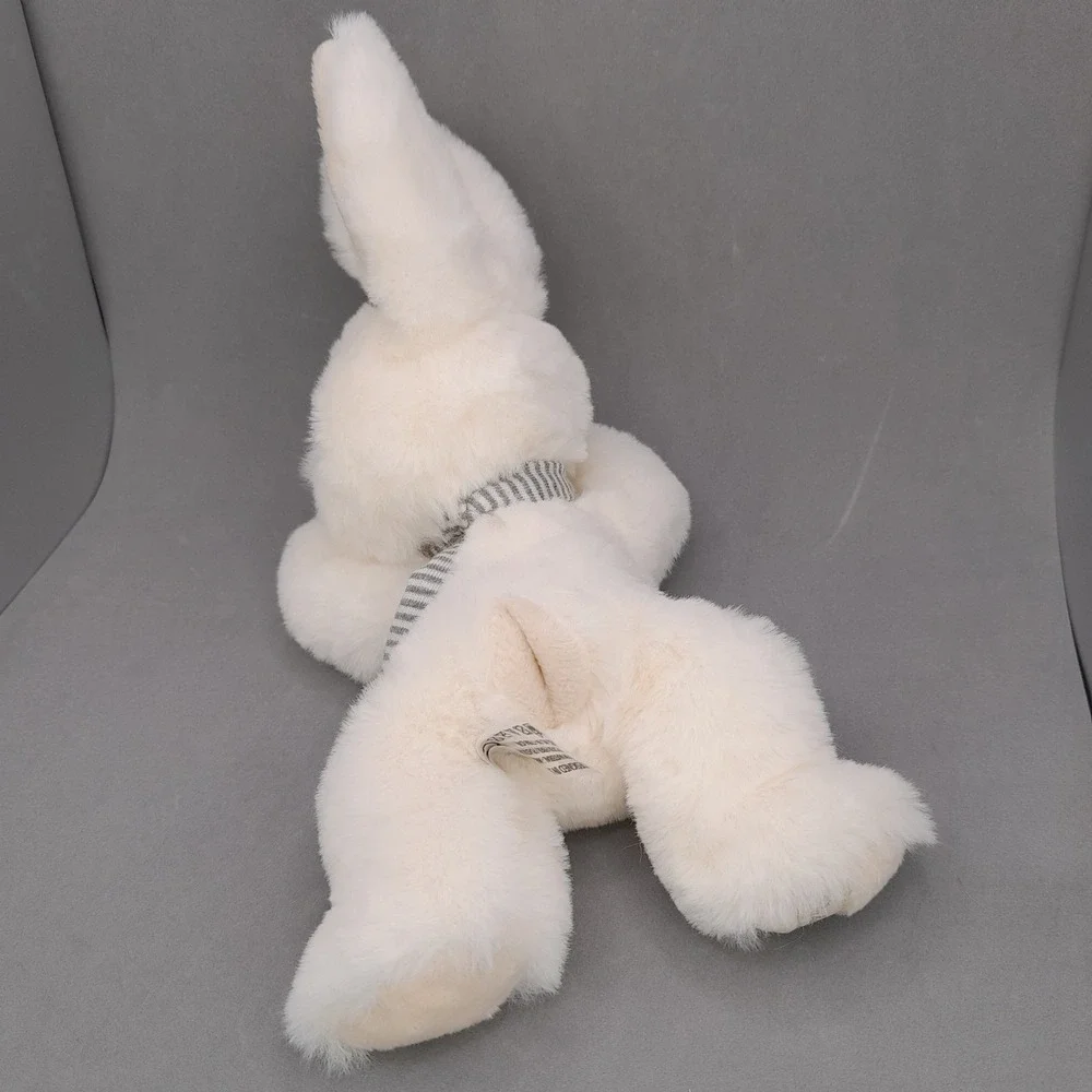 Bukowski Design Sweden White Plush Bunny Rabbit Striped Scarf Stuffed Animal 7in